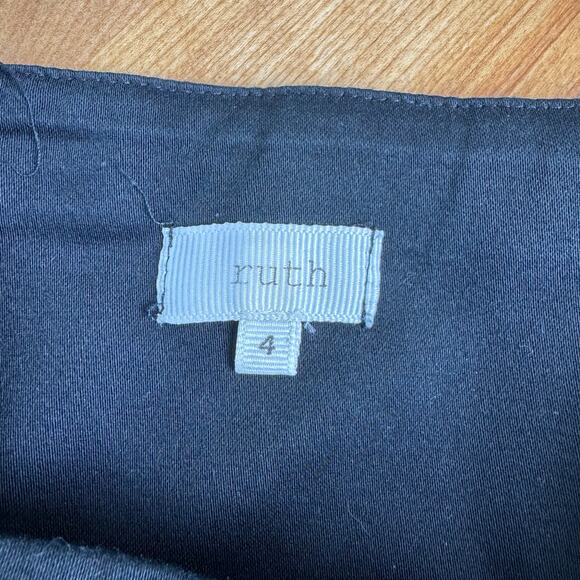 Ruth Anthropologie Black Strapless A-line Dress White Stitching Ruffle Hem 4 Y2K - Picture 8 of 9